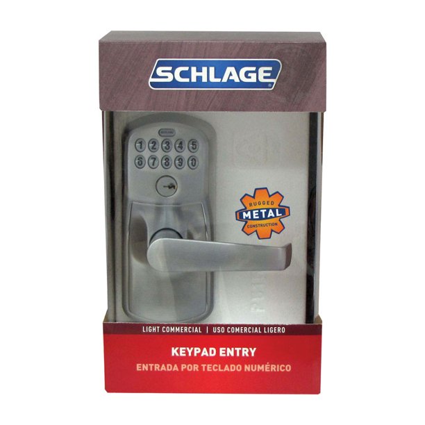 Schlage FE595CSVELA626 Satin Chrome Keypad Lever With Plymouth Trim And Flair Lever With Flex Lock