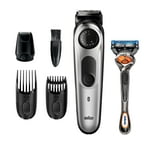 Braun Beard Trimmer for Men BT5265, Cordless & Rechargeable Hair Clipper, Mini Foil Shaver with Gillette ProGlide Razor, Black/Silver Metal