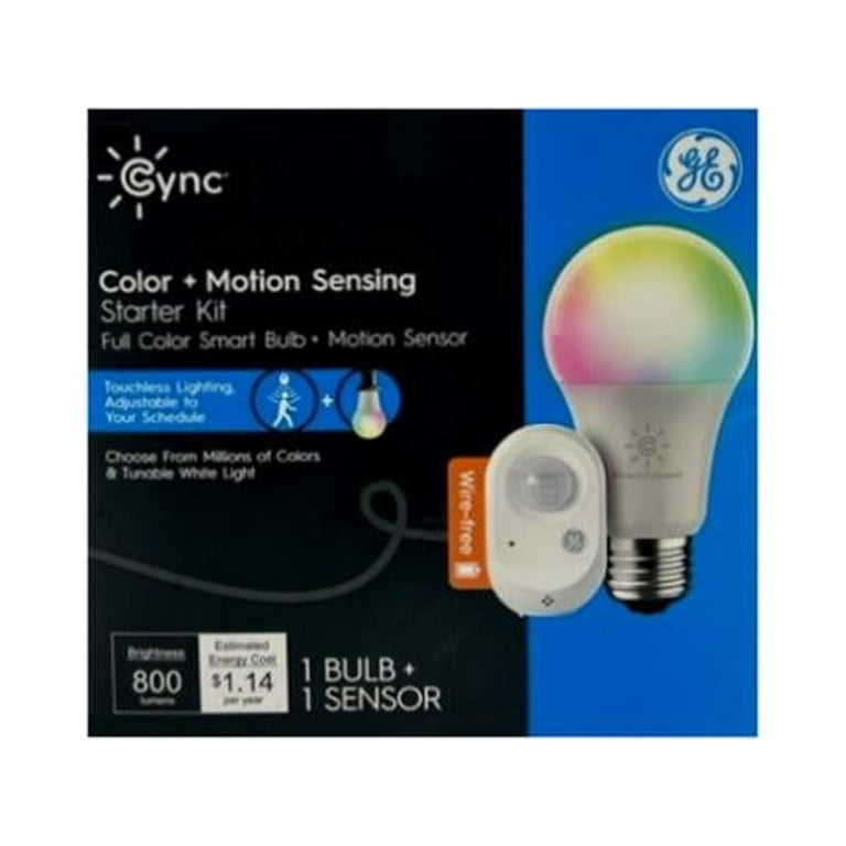 GE 93130374 Cync Smart Light Bundle: 9.5 Watt Light Bulb + Motion Sensor, Full Color