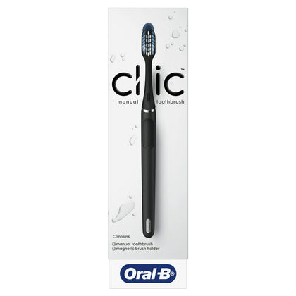 Oral-B Clic Manual Medium Bristle Toothbrush with Magnetic Holder, Matte Black