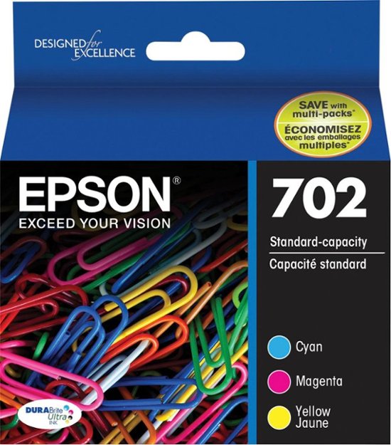 Epson 702 with Sensor Ink Cartridge, Cyan/Magenta/Yellow - 3-pack