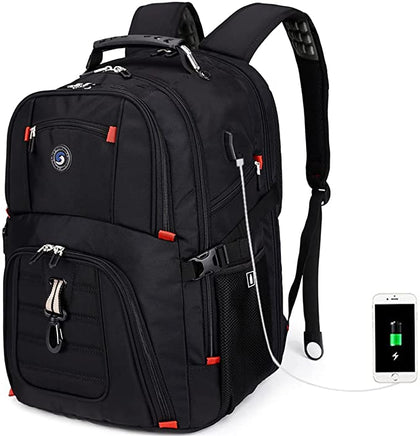 Extra Large 50L Travel Laptop Backpack, College School Computer Backpacks with USB Charging Port Fits 17 Inch Laptops for Men Women(A Black)