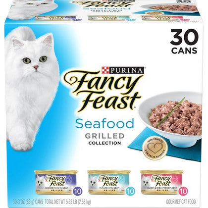 Purina Fancy Feast Gravy Wet Cat Food Variety Pack, Seafood Grilled Collection - (30) 3 oz. Cans