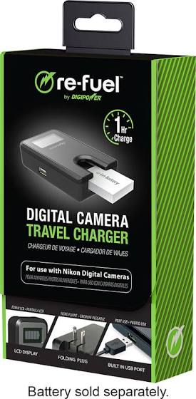 Digipower - Travel Charger - Black Rf-Tc-55N for Nikon Digital Cameras